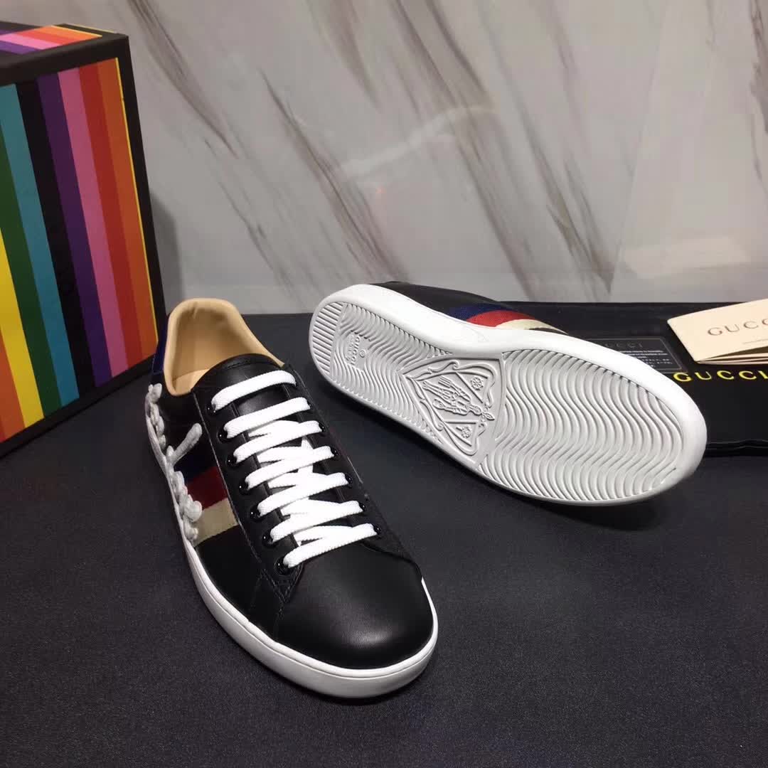 Gucci Men Ace Embroidered Sneaker Shoes in Leather with Sylvie Web ...