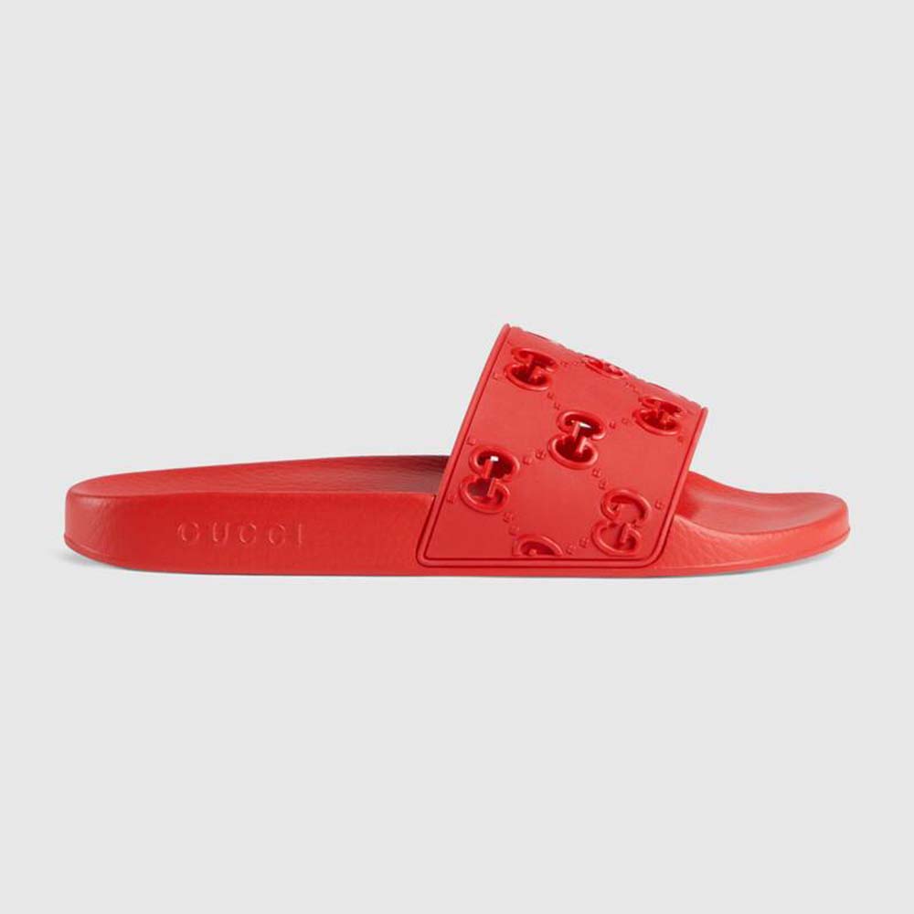 Gucci Women Rubber GG Slide Sandal-Red - LULUX