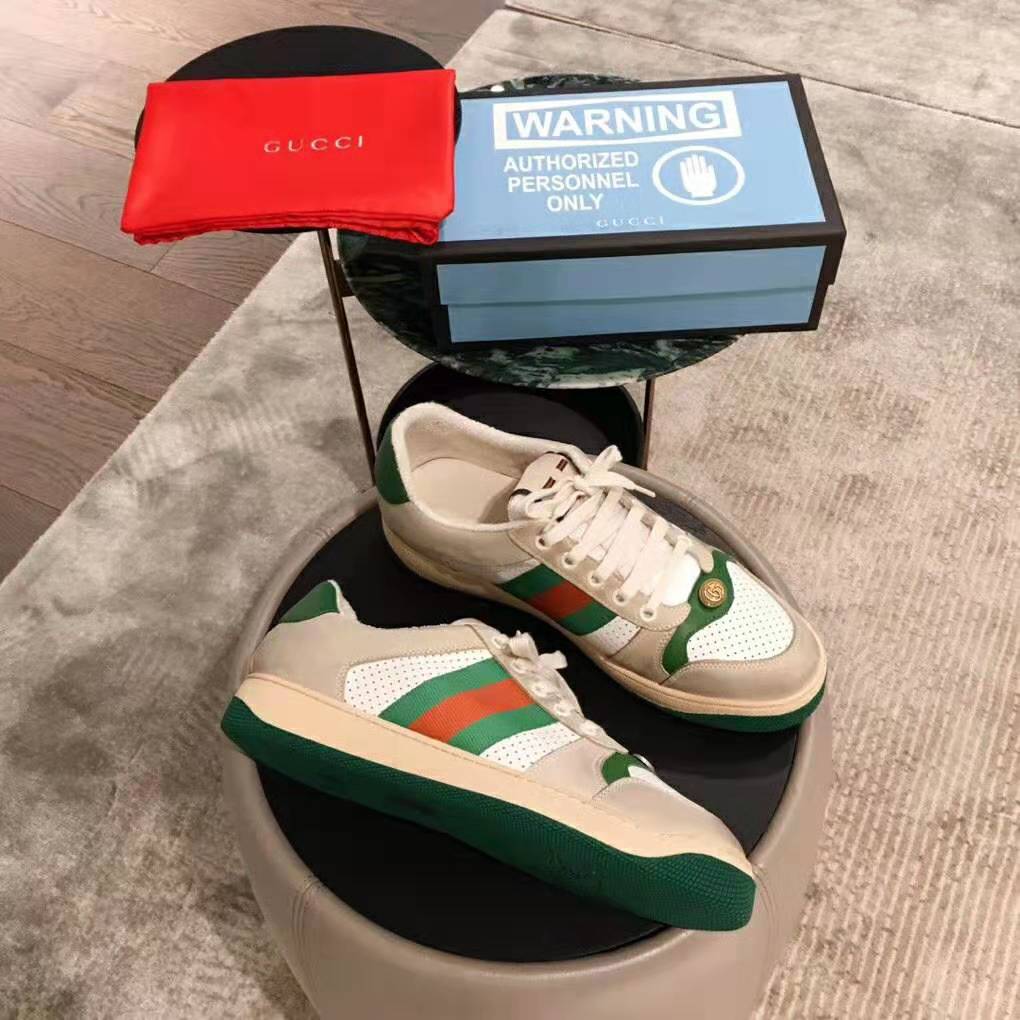 Gucci Men Screener Leather Sneaker 3.6cm Height-Green - LULUX