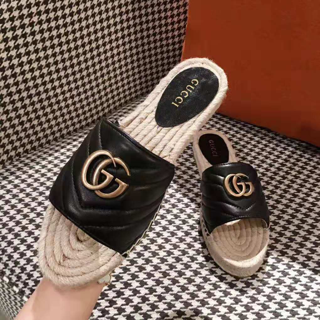 Gucci Women Leather Espadrille Sandal-Black - LULUX