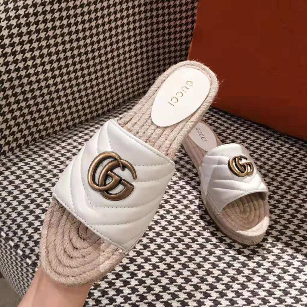 Gucci Women Leather Espadrille Sandal-White - LULUX