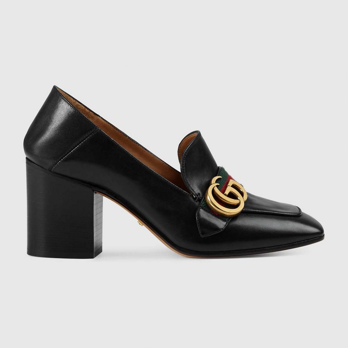 Gucci Women Leather Mid-Heel Loafer Shoes-Black - LULUX