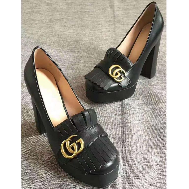 Gucci Women Leather Mid-Heel Pump 5.1 cm Heel-Black - LULUX