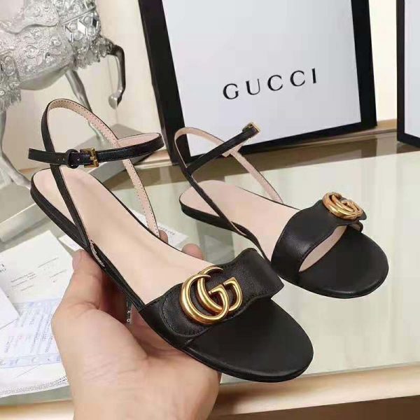 Gucci Women Leather Sandal with Double G-Black - LULUX