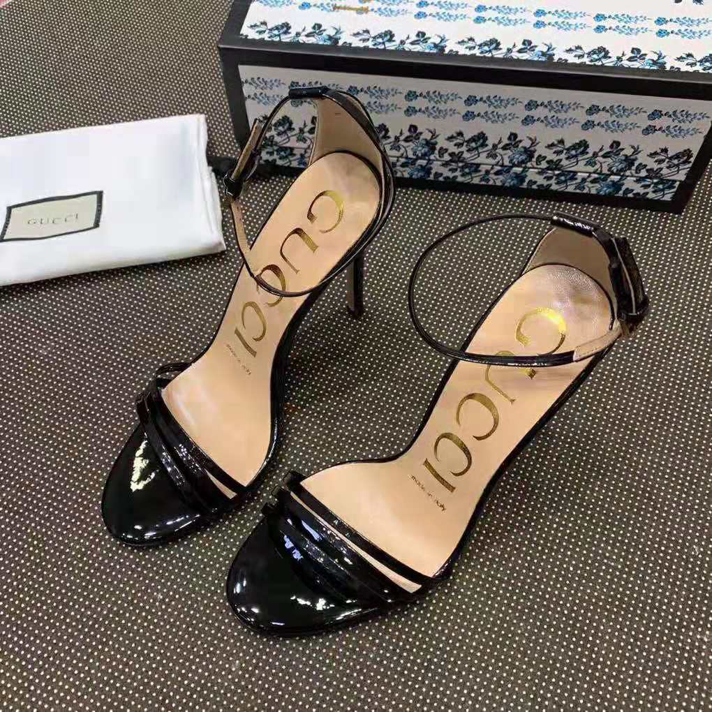 Gucci Women Patent Leather Sandal 11.4cm Thin Heel-Black - LULUX
