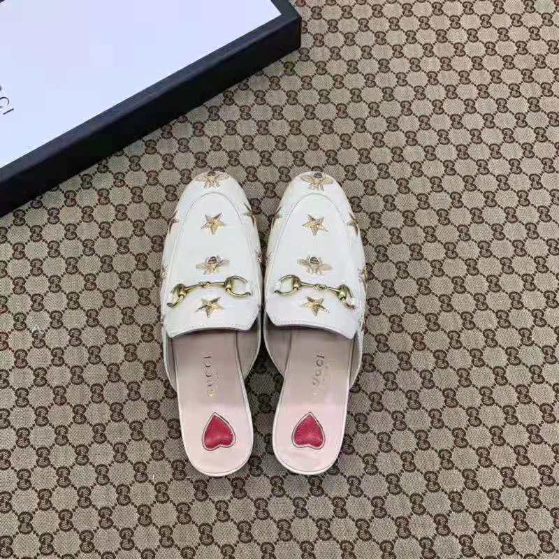 Gucci Women Princetown Embroidered Leather Slipper 1.27cm Heel-White ...