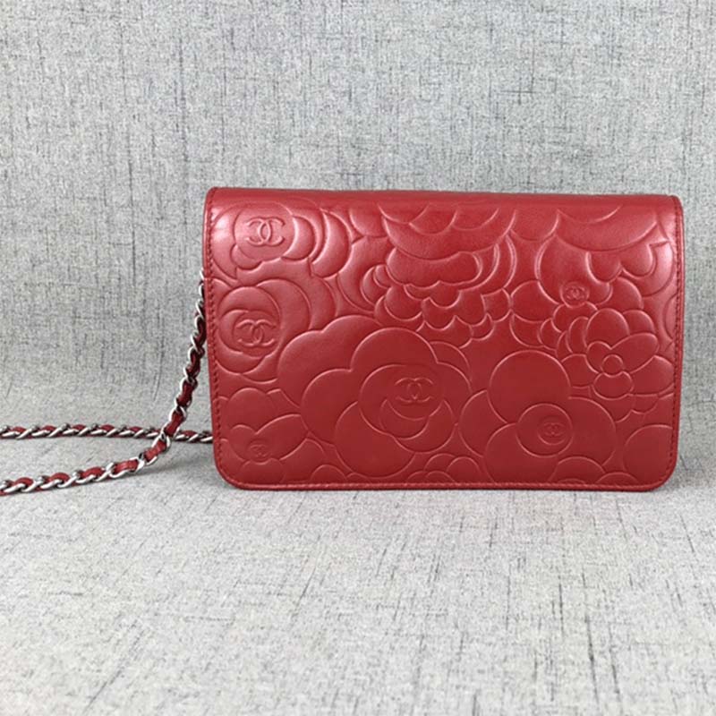 Chanel Women Camellia Flower Wallet On Chain in PVC Bag-Red - LULUX