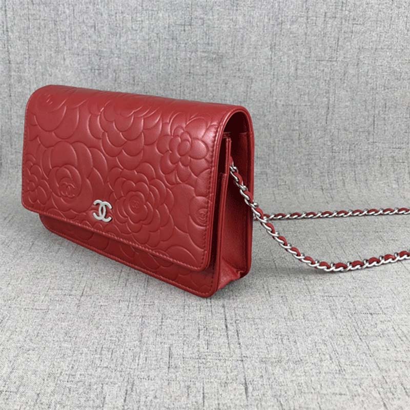 Chanel Women Camellia Flower Wallet On Chain in PVC Bag-Red - LULUX