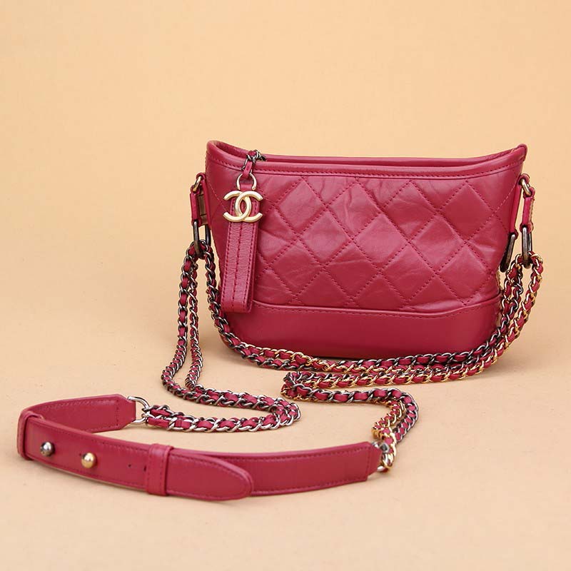 Chanel Women Chanel&#39;s Gabrielle Small Hobo Bag in Calfskin Leather-Red - LULUX