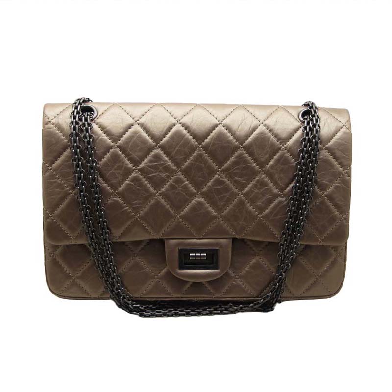 Chanel Women Flap Bag in Aged Metal Diamond Pattern Calfskin Leather ...