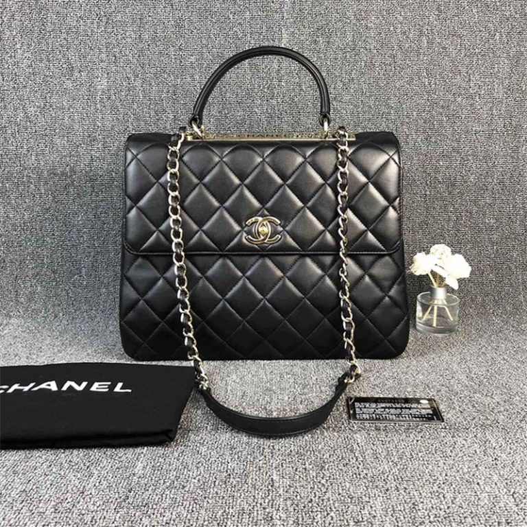 Chanel Women Kelly Flap Bag in Goatskin LeatherBlack LULUX