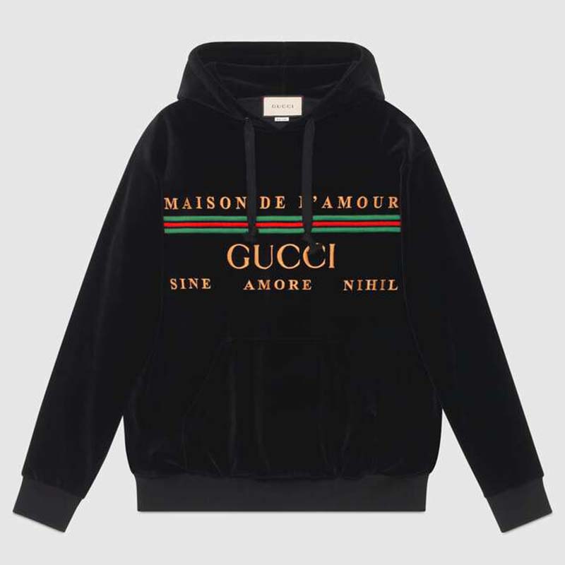Gucci Men Oversize Sweatshirt with Gucci Embroidery in Black Cotton - LULUX