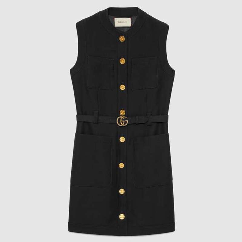 Gucci Women Cady Silk Wool Vest with Double G-Black - LULUX