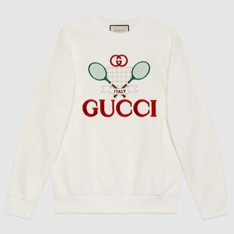 Gucci Women Oversize Sweatshirt with Gucci Tennis in 100% Cotton-White ...
