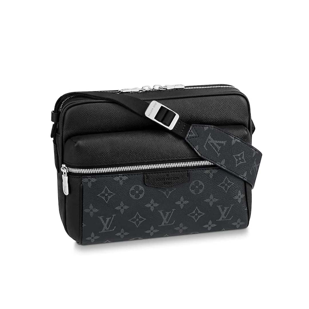 Louis Vuitton LV Men Outdoor Messenger Bag in Taïga Leather with Monogram Canvas-Black - LULUX