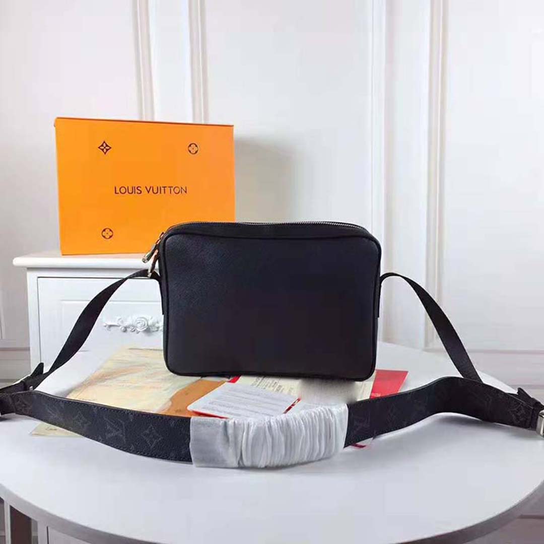 Louis Vuitton LV Men Outdoor Messenger Bag in Taïga Leather with Monogram Canvas-Black - LULUX