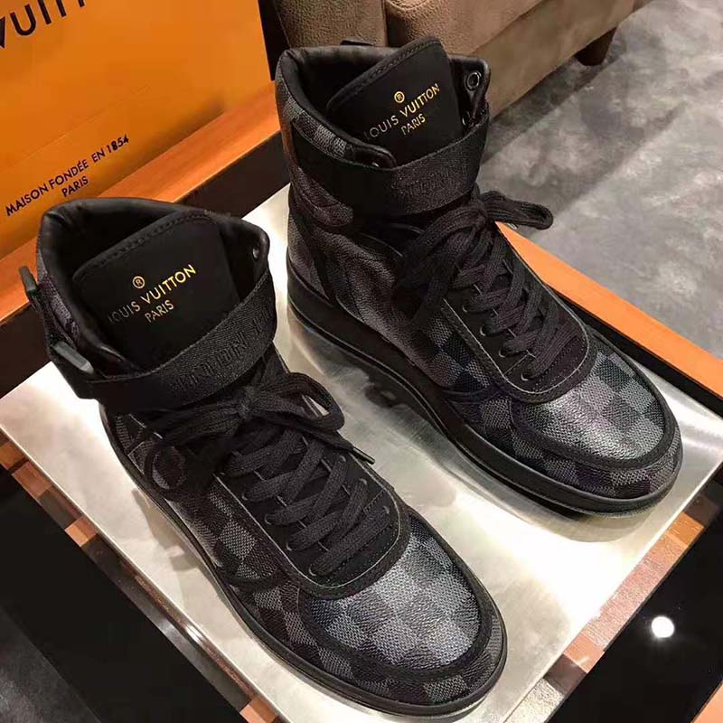 Louis Vuitton LV Men Rivoli Sneaker Boot Shoes in Iconic Damier Graphite Canvas-Grey - LULUX