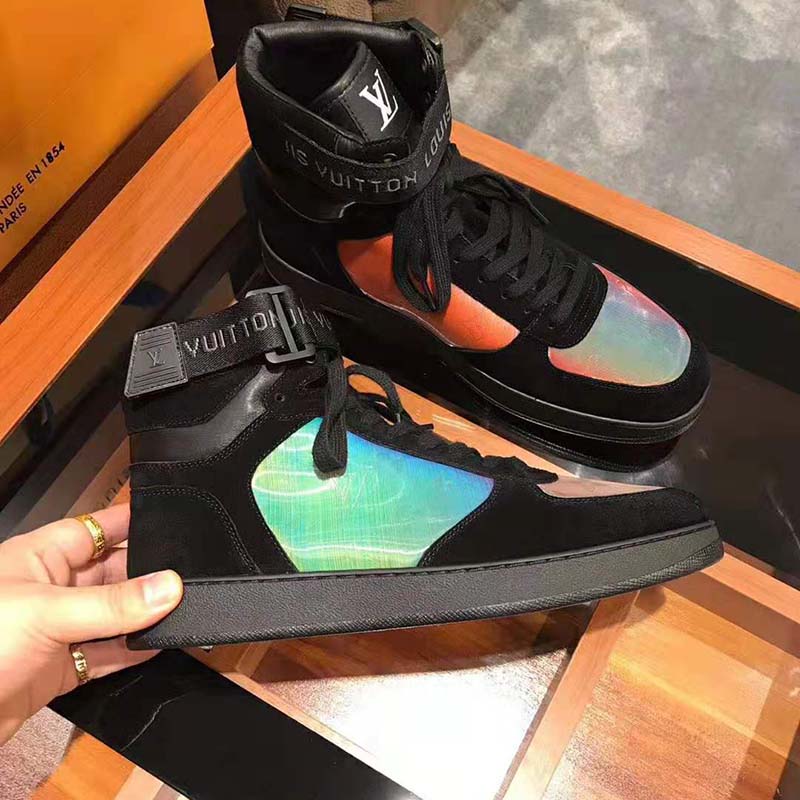 Louis Vuitton LV Men Rivoli Sneaker Boot Shoes in Suede Calf Leather-Black - LULUX