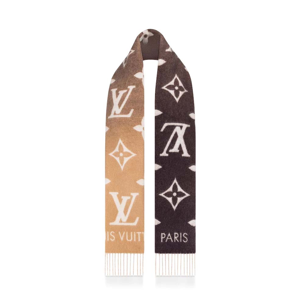 Louis Vuitton Brown Cashmere Fringed Scarf at 1stDibs