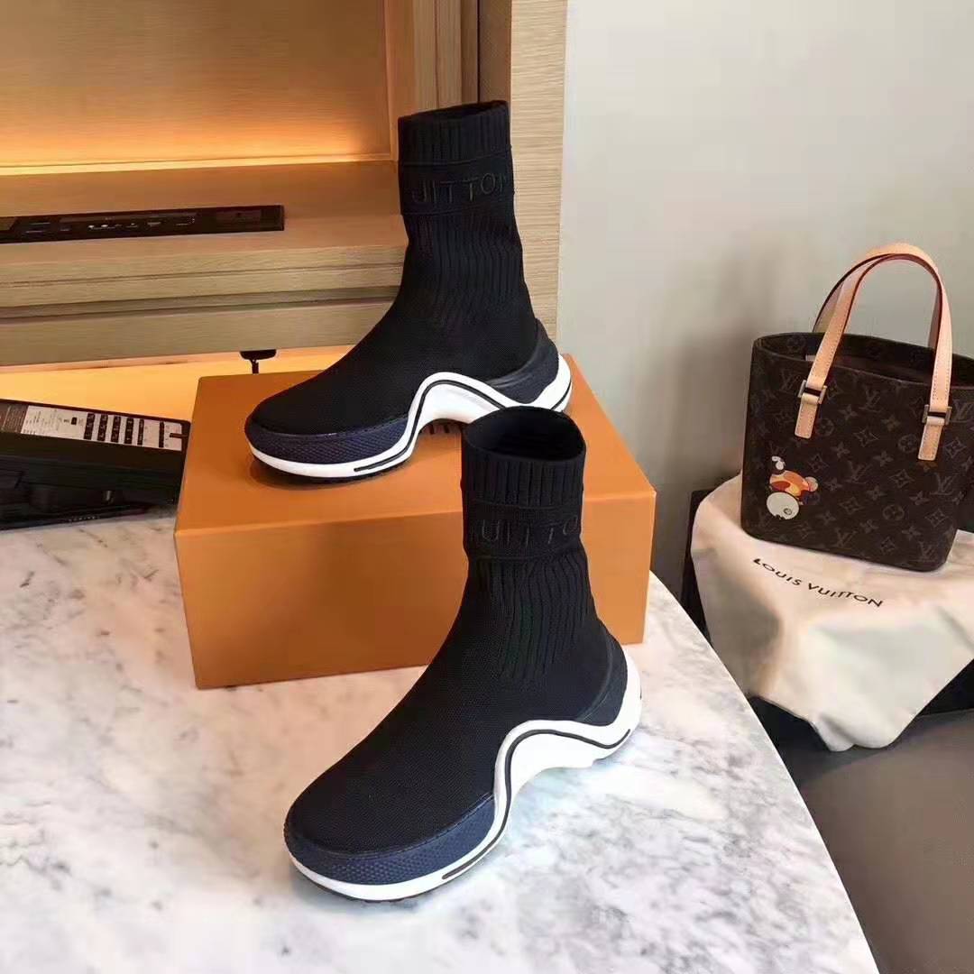Louis Vuitton LV Women LV Archlight Sneaker Boot in Black and Blue Stretch Textile - LULUX