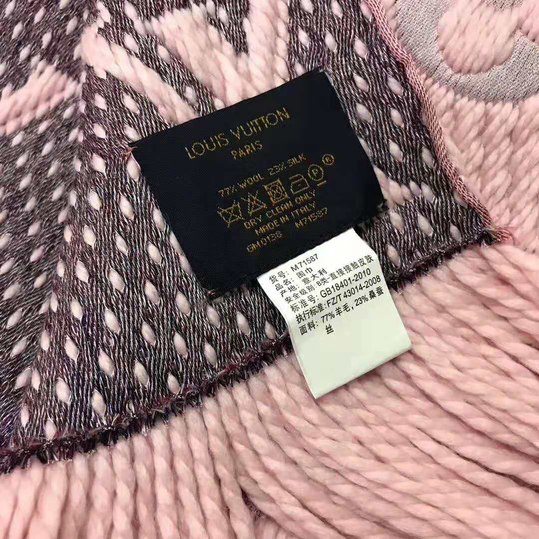 Louis Vuitton Wool Silk Logomania Mix Scarf Pink 243083