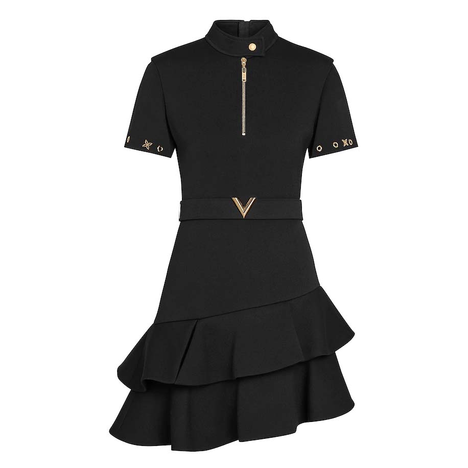 Louis Vuitton LV Women Short-Sleeved Asymmetric Dress With Frills-Black - LULUX
