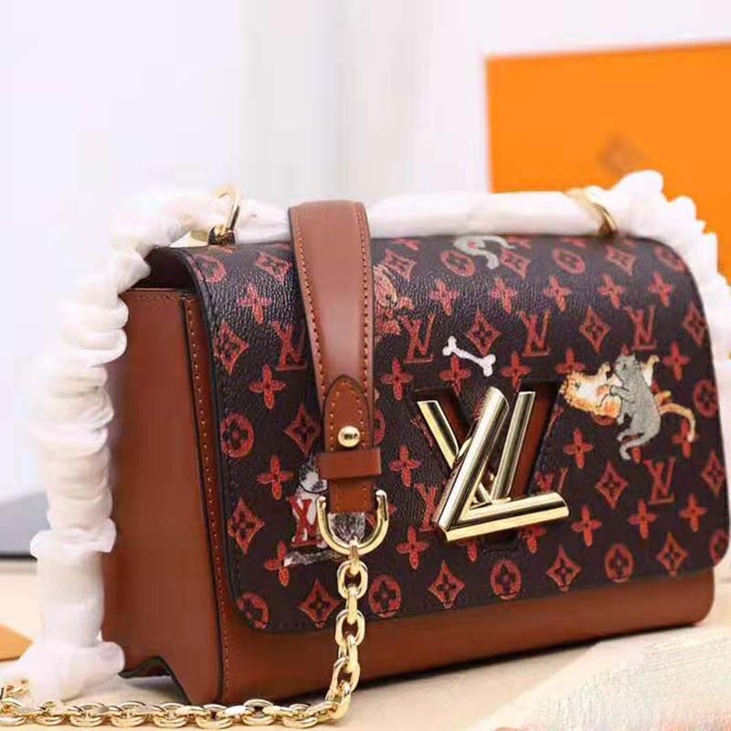 Louis Vuitton LV Women Twist MM Handbag in Classic Monogram Canvas-Brown - LULUX