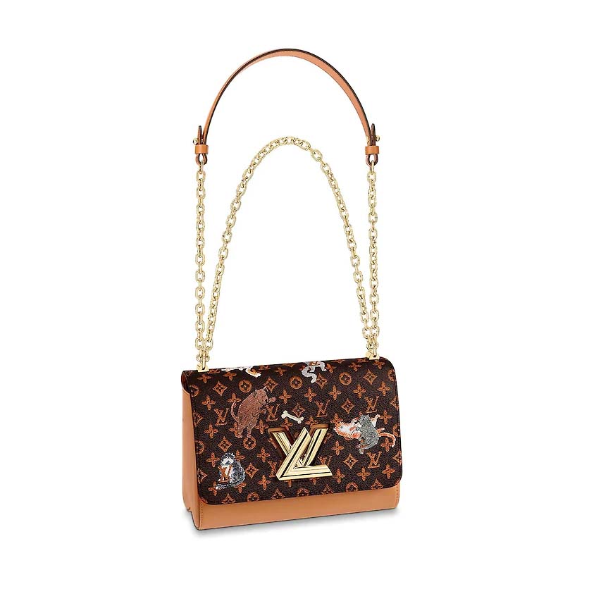 Louis Vuitton LV Women Twist MM Handbag in Classic Monogram Canvas-Brown - LULUX