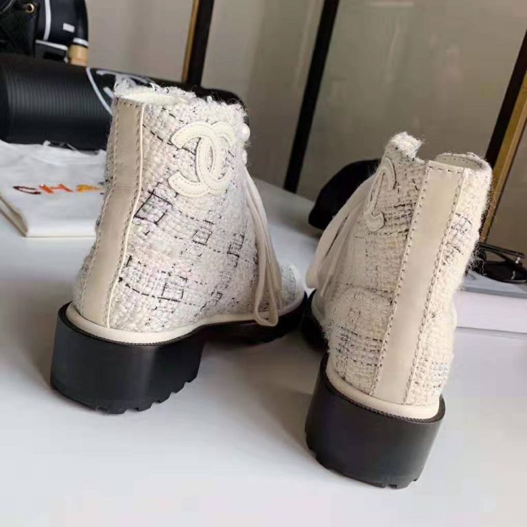 Chanel Women Ankle Boots in Tweed & Calfskin 3.6 cm Heel-Beige - LULUX