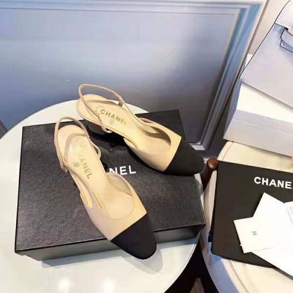 Chanel Women Slingbacks in Goatskin & Grosgrain 6.7 cm Heel-Sandy - LULUX