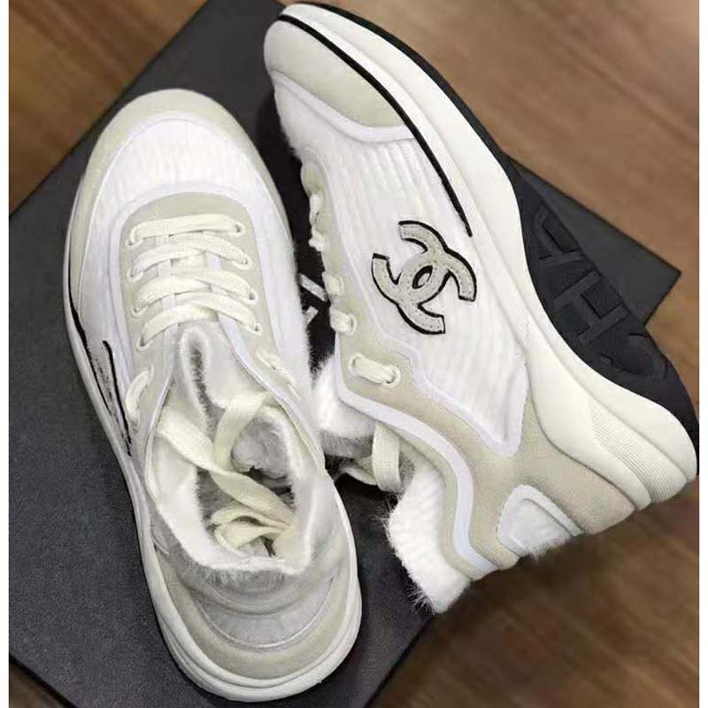Chanel Women Velvet Calfskin & Mixed Fibers Sneakers-Grey - LULUX