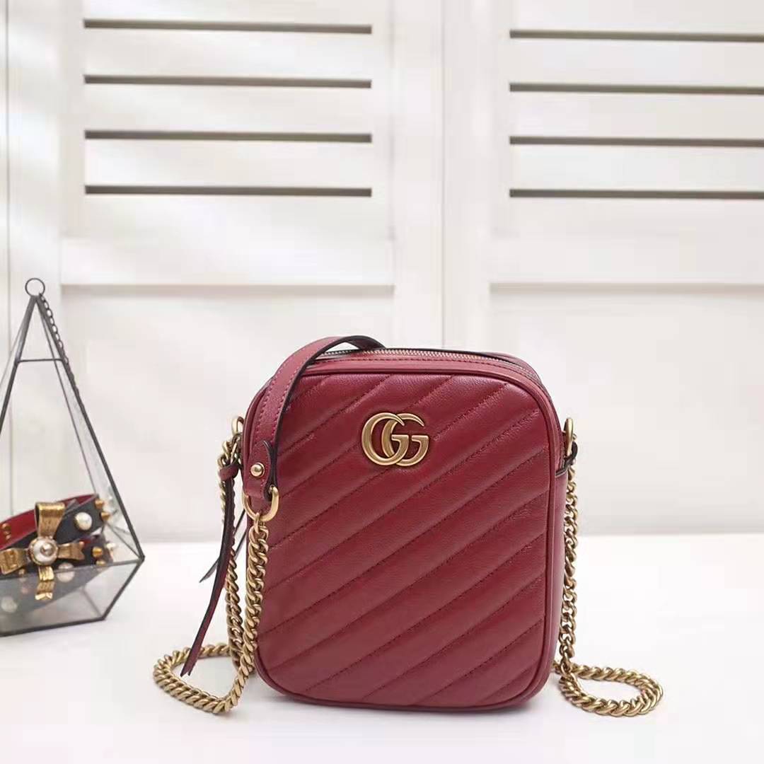  Gucci  GG Women GG Marmont  Mini Shoulder Bag  in Red  