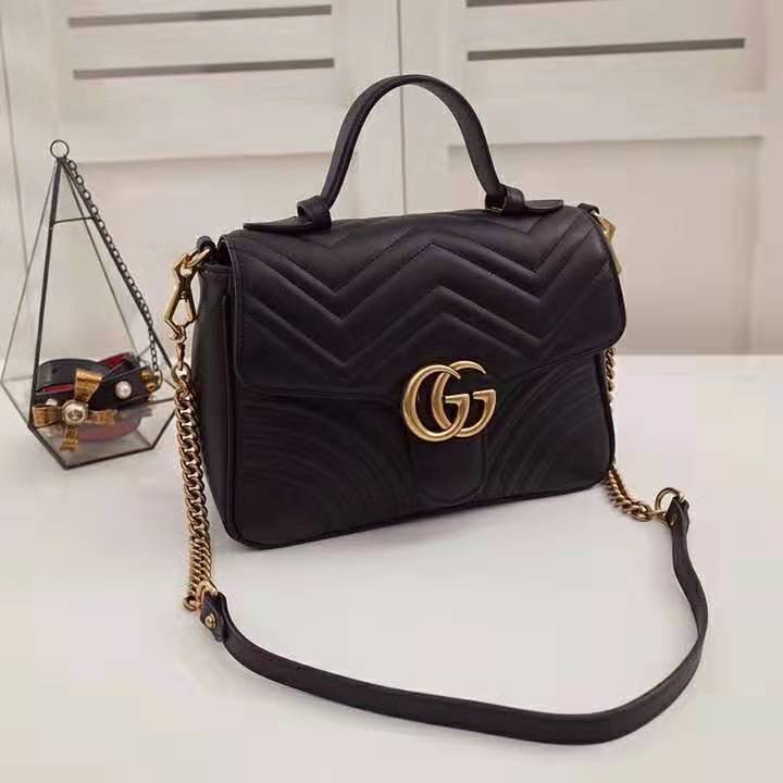 Gucci GG Women GG Marmont Small Top Handle Bag in Black Matelassé ...