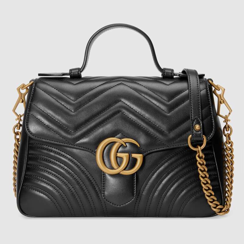 Gucci GG Women GG Marmont Small Top Handle Bag in Black Matelassé ...