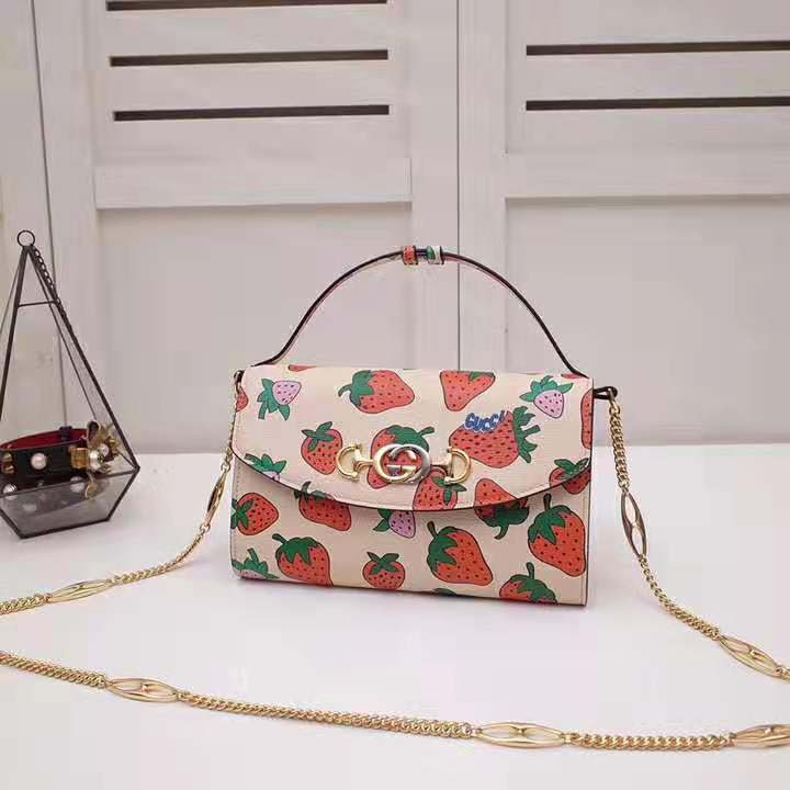 Gucci GG Women Gucci Zumi Strawberry Print Mini Bag in Gucci Strawberry ...