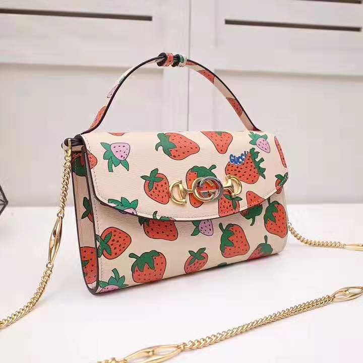 Gucci GG Women Gucci Zumi Strawberry Print Mini Bag in Gucci Strawberry ...