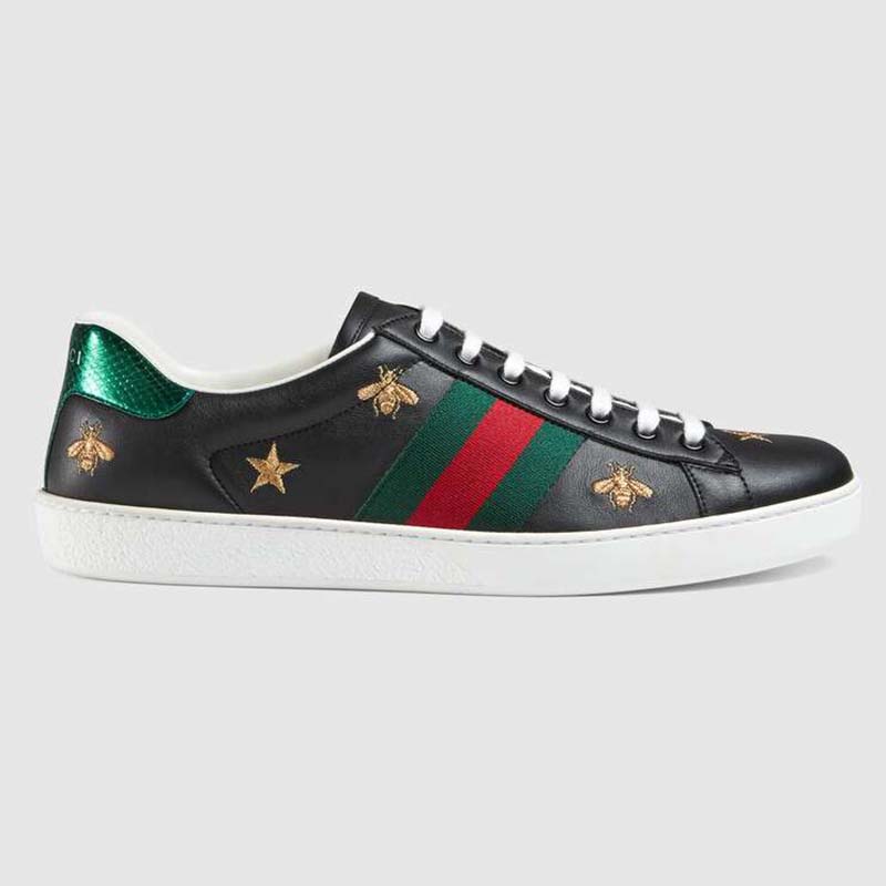 Gucci Men's Ace Embroidered Sneaker in Black Leather with Bees and ...