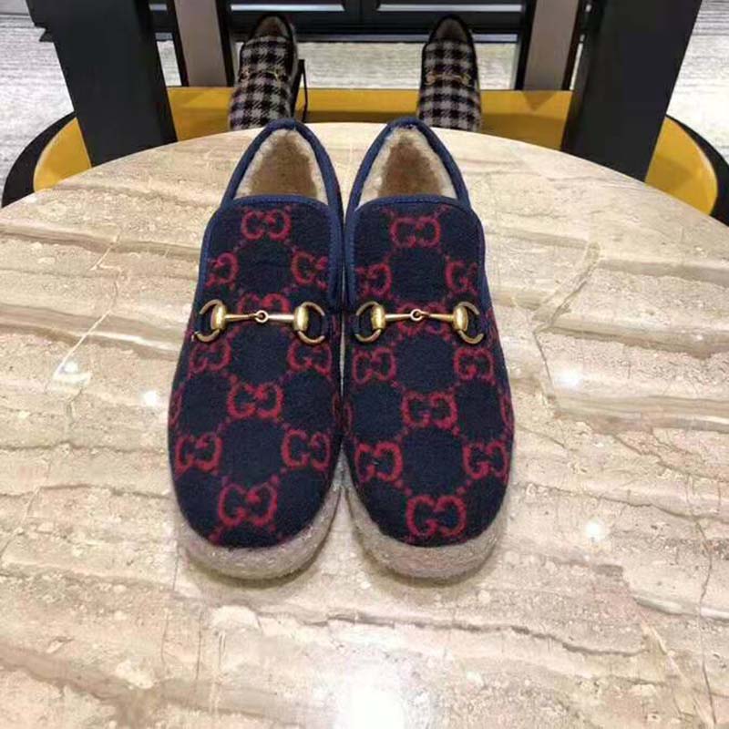 Gucci Unisex GG Wool Loafer in Blue and Red GG Wool - LULUX