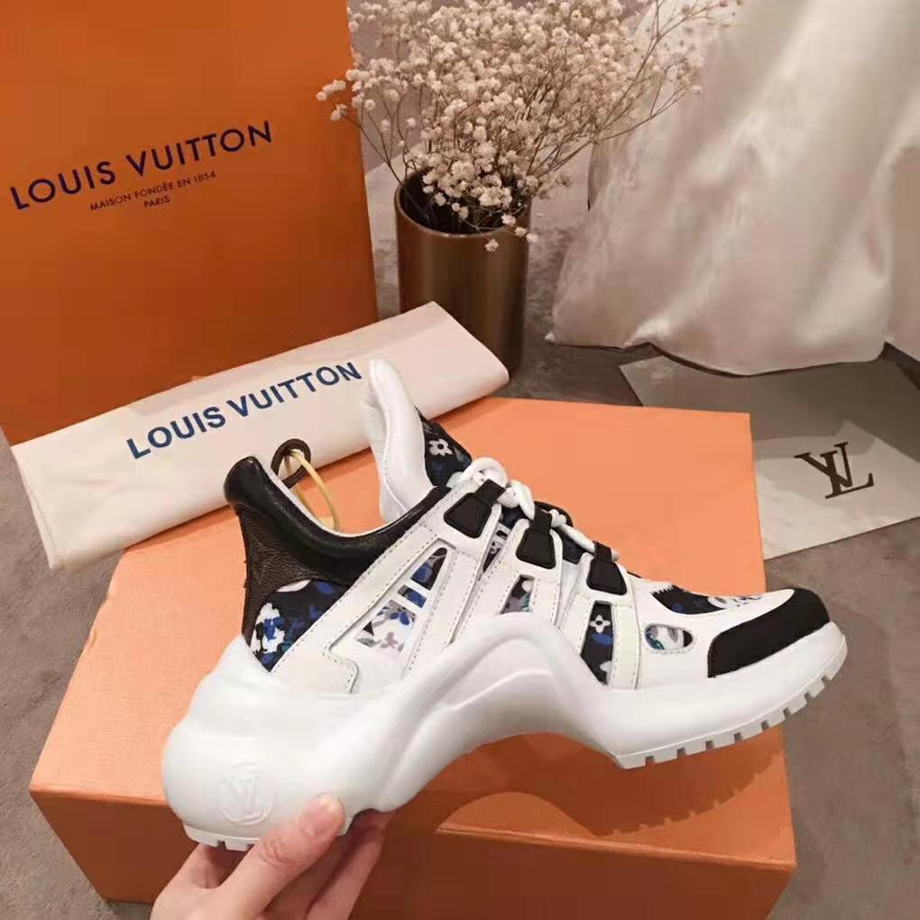 Louis Vuitton LV Unisex LV Archlight Sneaker in Flower-Print Calf Leather-Blue - LULUX