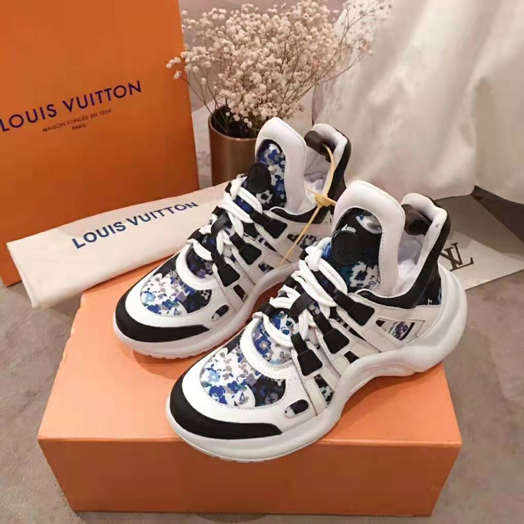 Louis Vuitton LV Unisex LV Archlight Sneaker in Flower-Print Calf Leather-Blue - LULUX