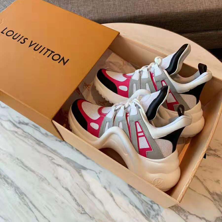 LOUIS VUITTON Calfskin Technical Nylon LV Archlight Sneakers 40 White Pink  Yellow 1076726