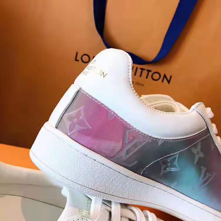 Louis Vuitton White Leather and Iridescent Monogram PVC Luxembourg Sneakers Size 41.5