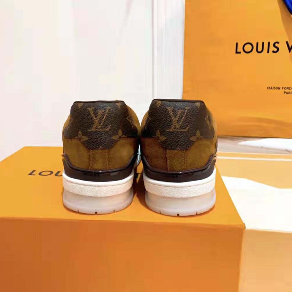 Louis Vuitton LV Unisex LV Trainer Sneaker in Monogram Canvas and Suede Calf Leather-Brown - LULUX