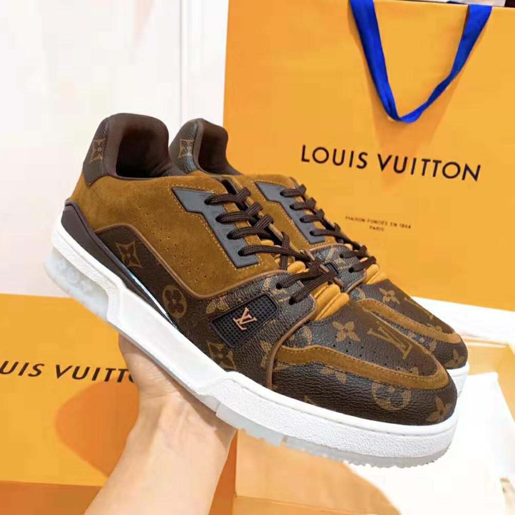Louis Vuitton Brown Monogram Canvas and Suede Trainer Sneakers Size 45 Louis  Vuitton