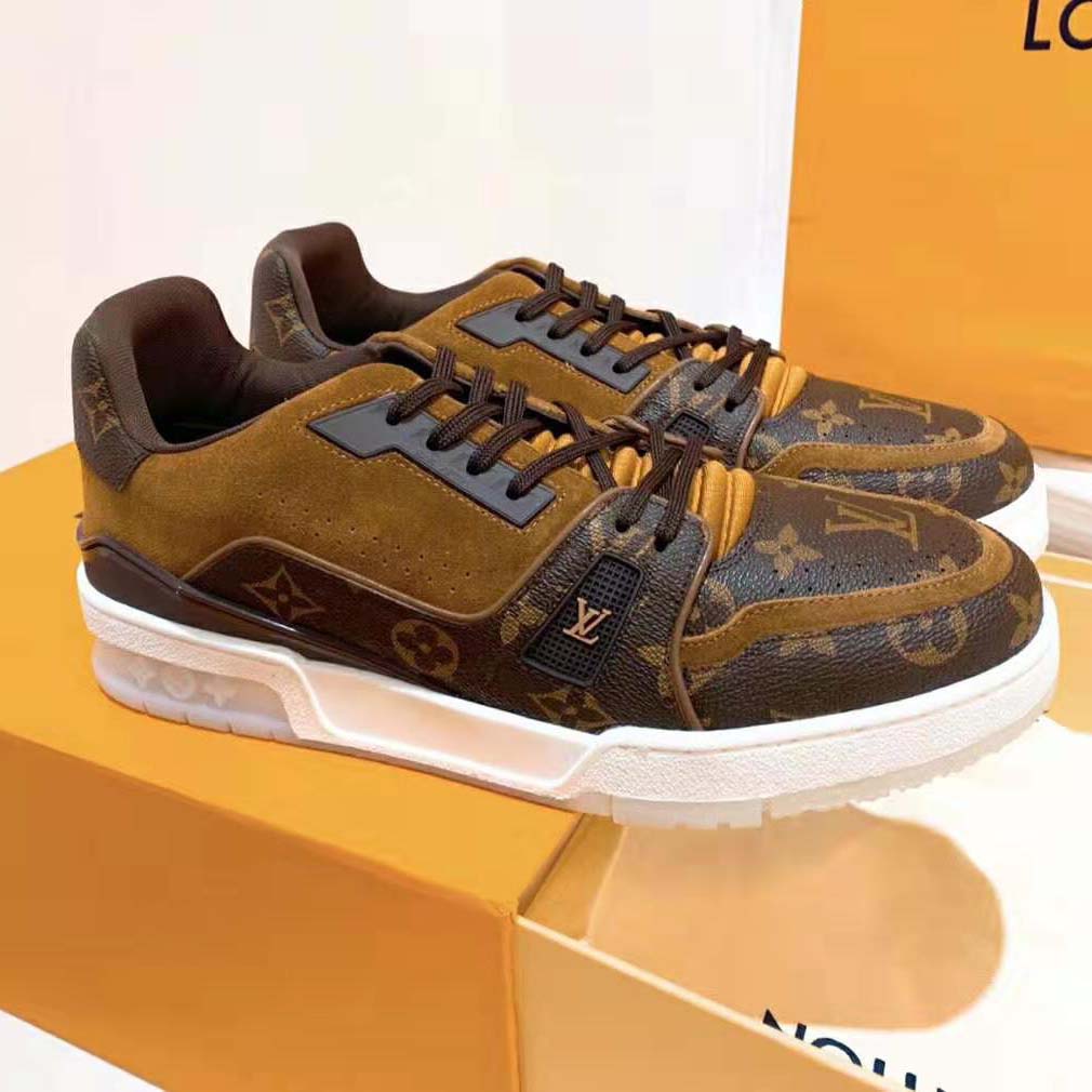 Louis Vuitton LV Unisex LV Trainer Sneaker in Monogram Canvas and Suede Calf Leather-Brown - LULUX