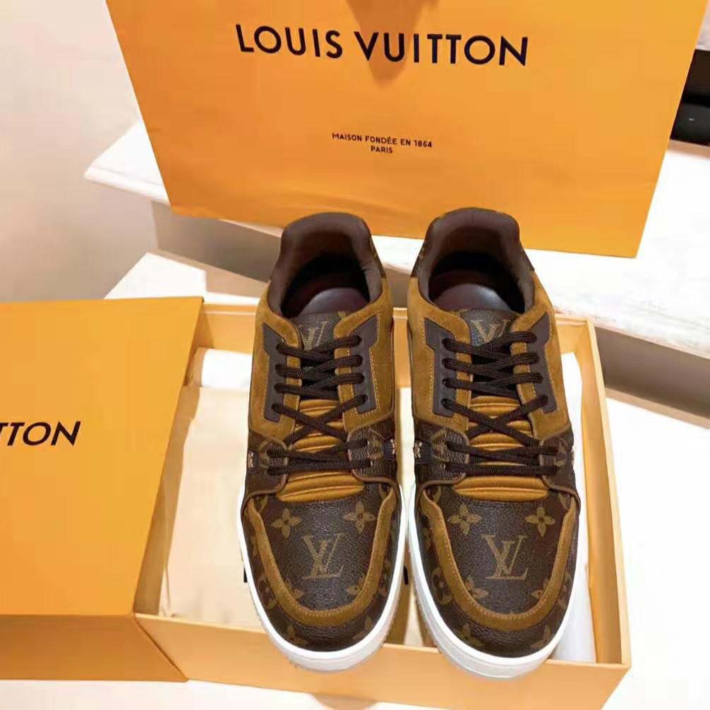 Louis Vuitton Brown Monogram Canvas and Suede Trainer Sneakers Size 45  Louis Vuitton