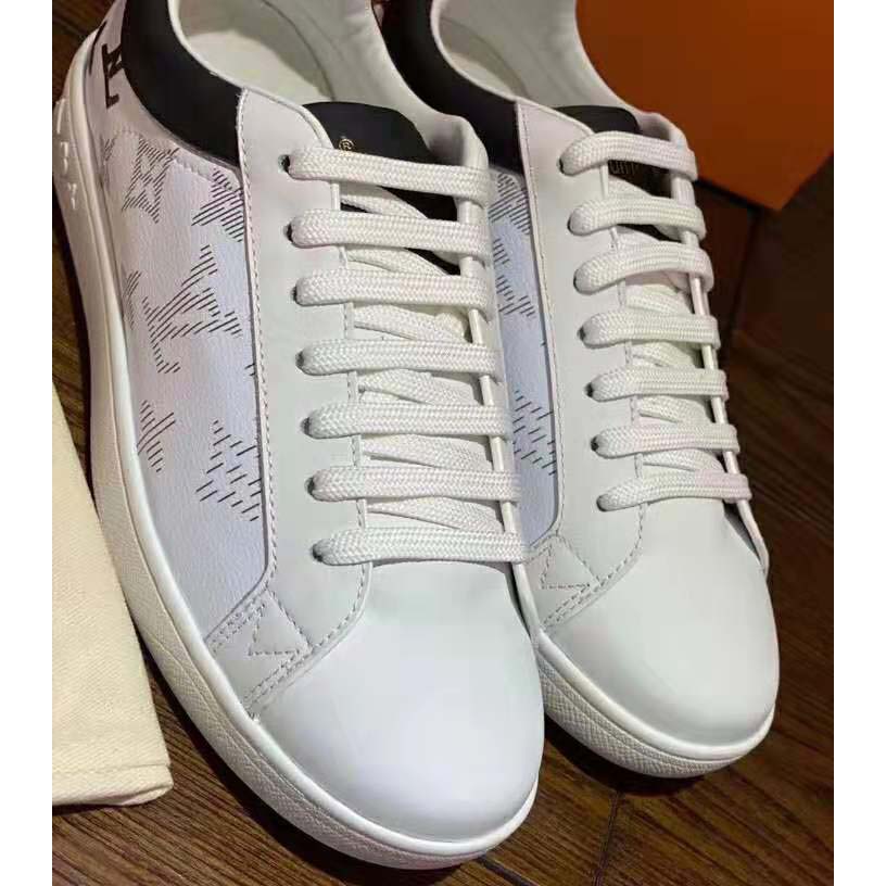 Louis Vuitton LV Unisex Luxembourg Sneaker in White Grained Calf Leather-Black - LULUX