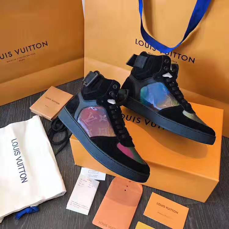 Louis Vuitton LV Unisex Rivoli Sneaker Boot in Iridescent Monogram Textile and Calf Leather ...