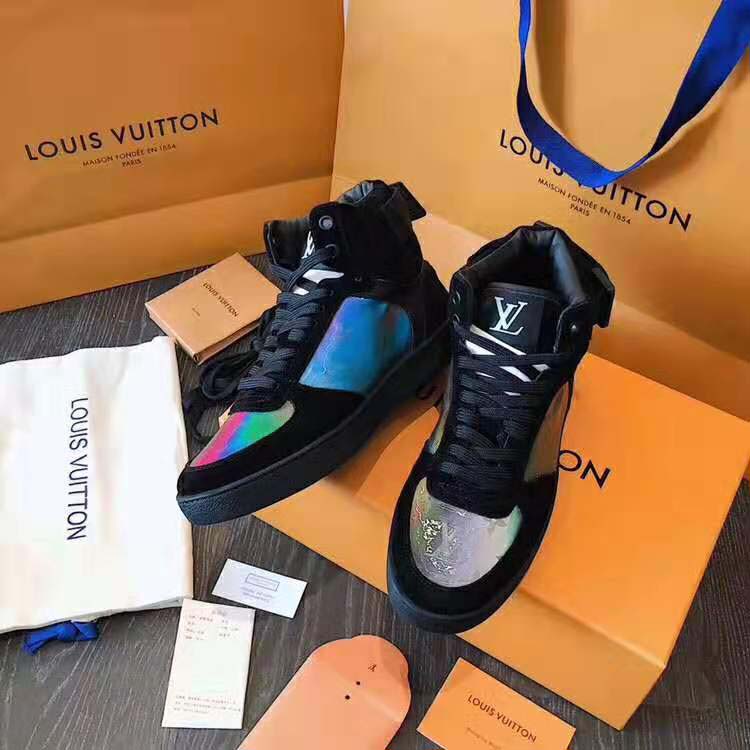 Louis Vuitton LV Unisex Rivoli Sneaker Boot in Iridescent Monogram Textile and Calf Leather ...