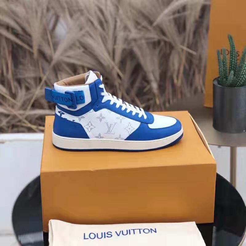 NEW LOUIS VUITTON RIVOLI SHOES 1to5EQU 5 39 BLUE LEATHER SNEAKERS